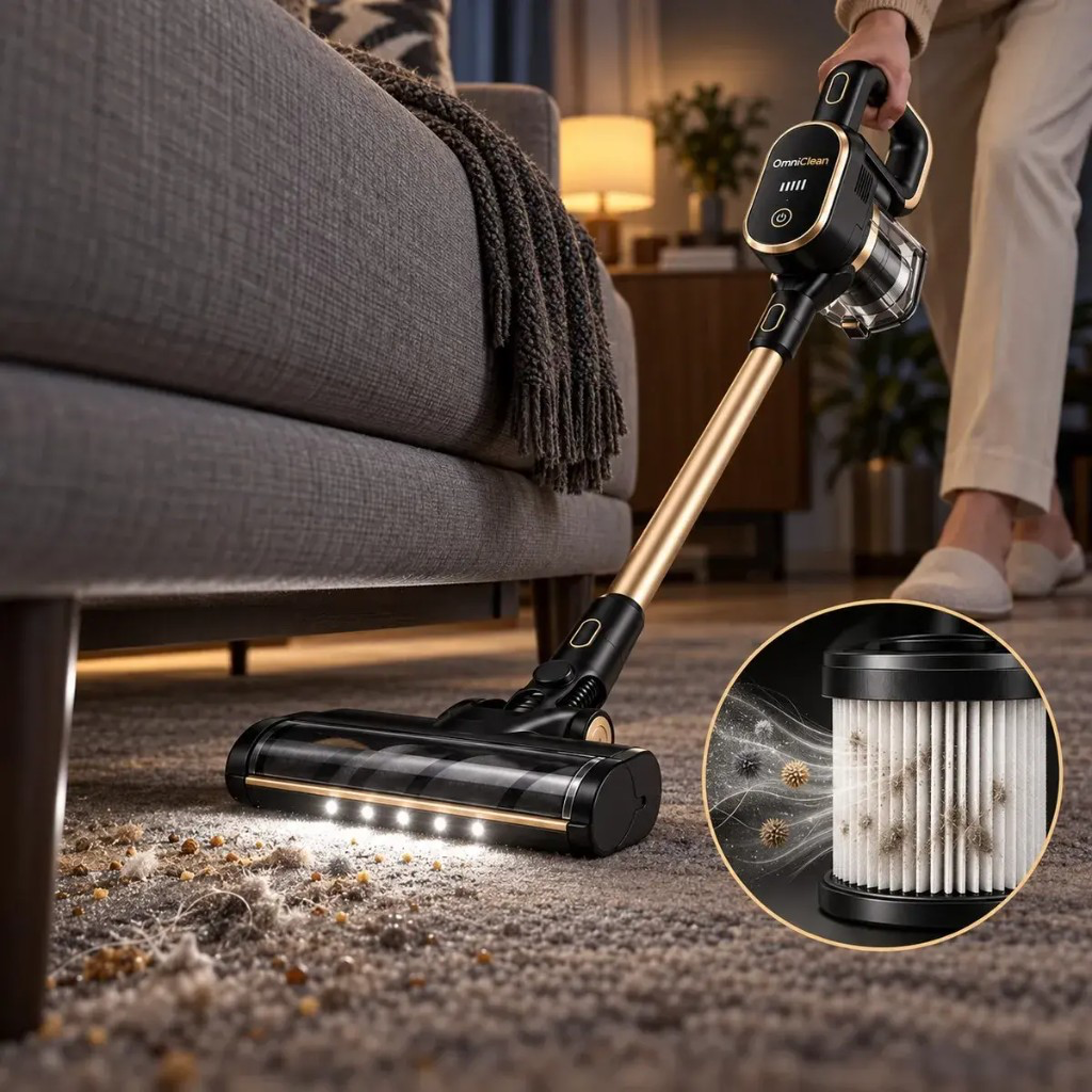 OmniClean con fari LED e filtro HEPA